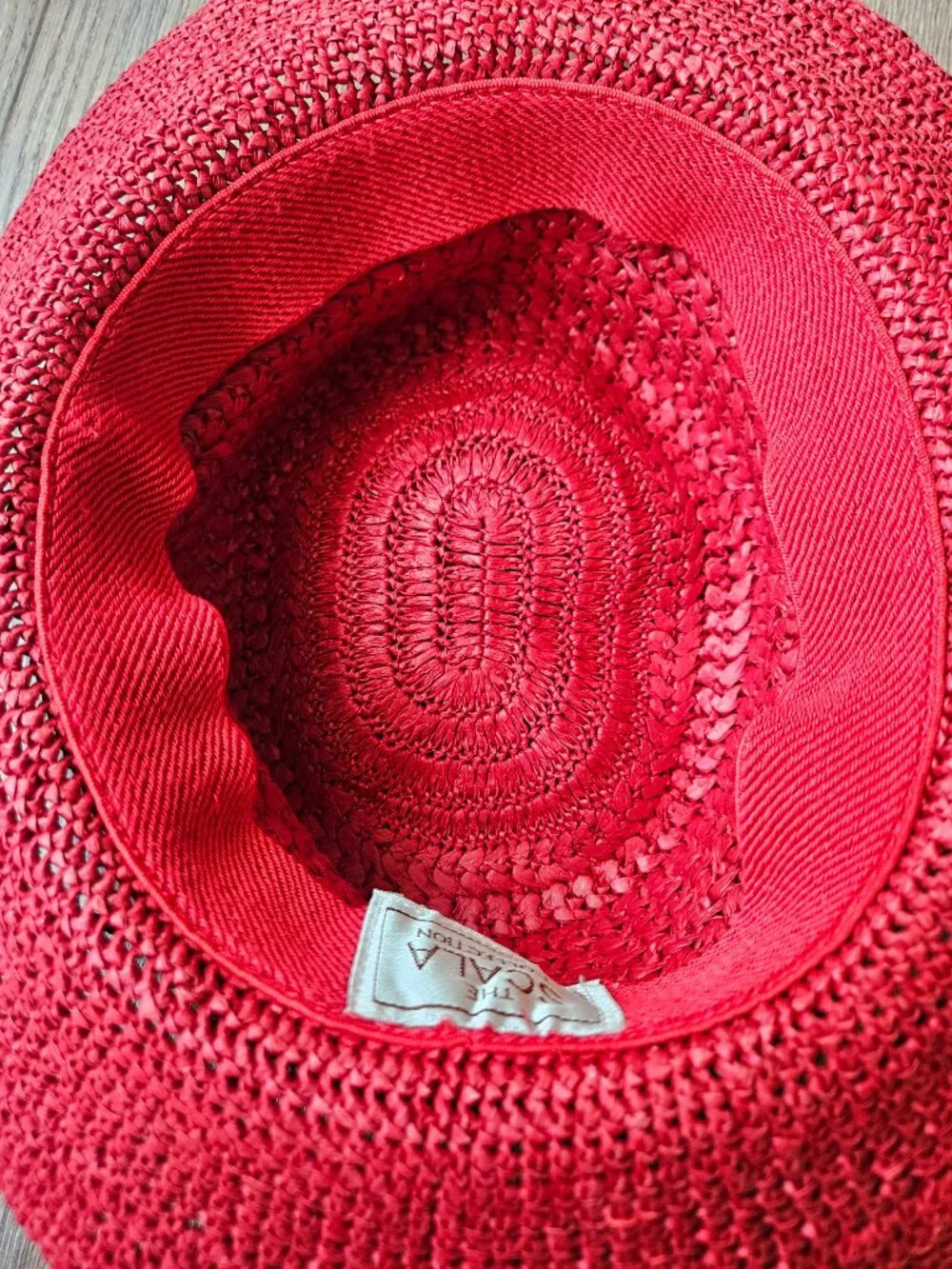 Scala Women's Red paper raffia summer sun hat vintage one size